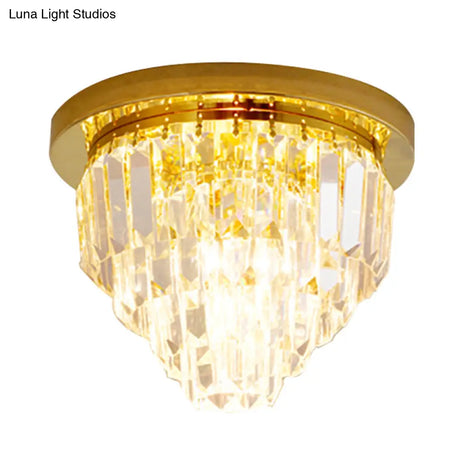 4 Bulbs Tapered Gold Crystal Flushmount Ceiling Light - Traditional Flush Lighting