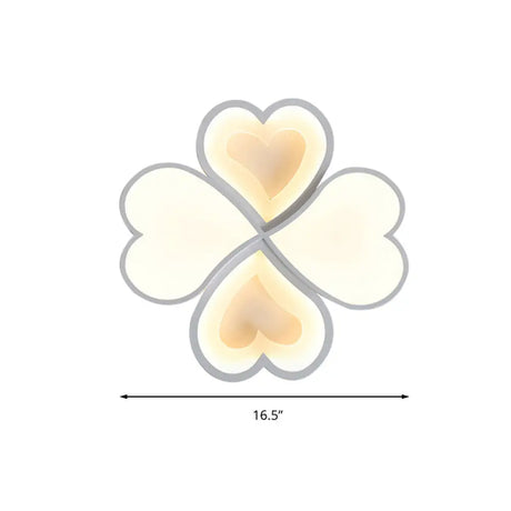 4-Heart Ceiling Light: Romantic Led Mount For Hallway - White Acrylic & Metal