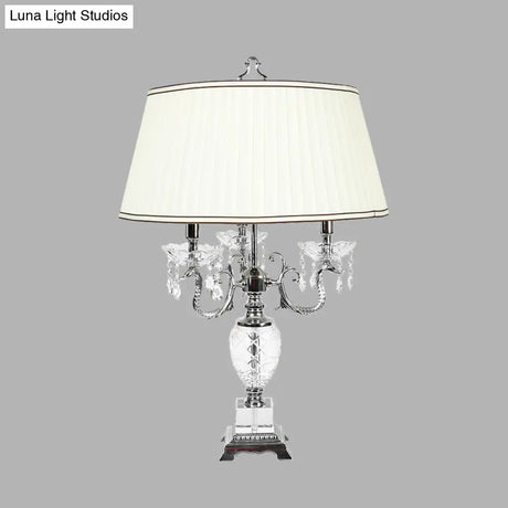 4 Lights Nightstand Lamp - Countryside Swooping Arm Crystal Table Light In White