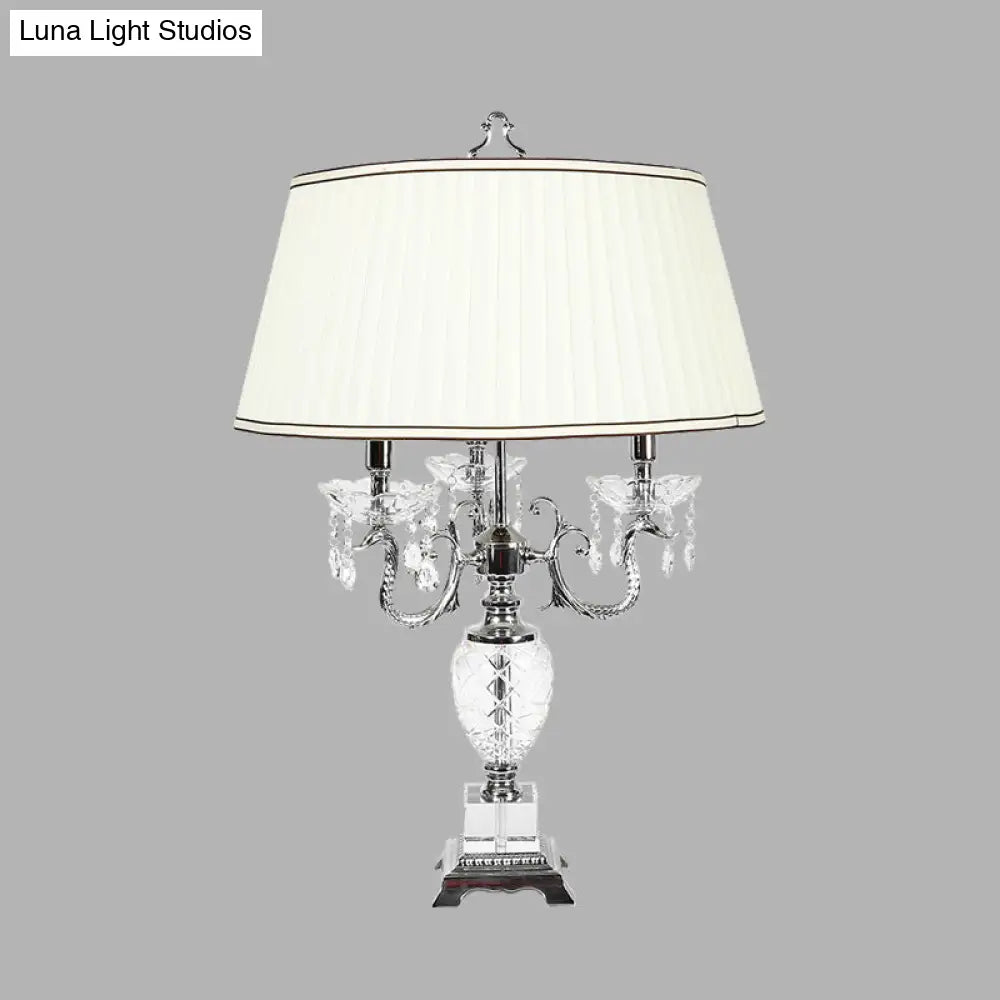 4 Lights Nightstand Lamp - Countryside Swooping Arm Crystal Table Light In White