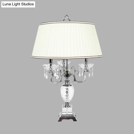 4 Lights Nightstand Lamp - Countryside Swooping Arm Crystal Table Light In White