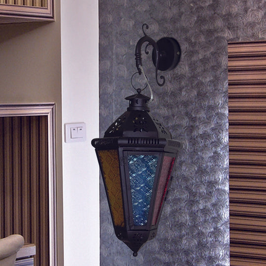 Art Deco 1-Bulb Iron Sconce Lamp: Blue/Black Cone Balcony Wall Mount Ceiling Light With Colorful