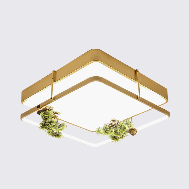 Industrial Black/Gold Led Flush Mount Ceiling Light For Bedroom - 16.5’/20.5’ Square/Round