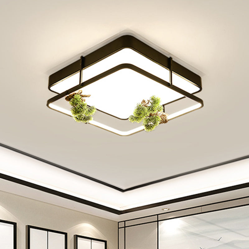 Industrial Black/Gold Led Flush Mount Ceiling Light For Bedroom - 16.5’/20.5’ Square/Round