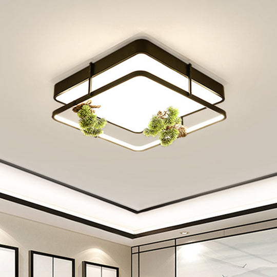 Industrial Black/Gold Led Flush Mount Ceiling Light For Bedroom - 16.5/20.5 Square/Round Metal