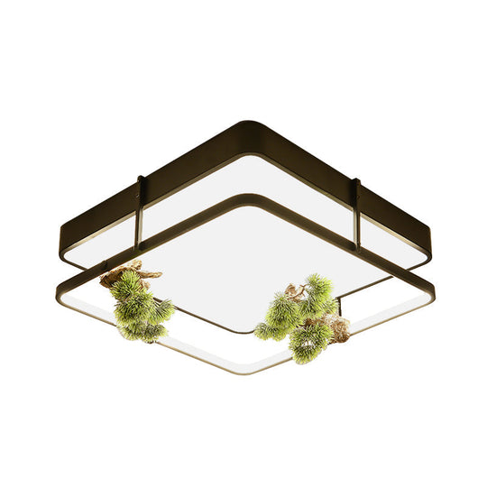 Industrial Black/Gold Led Flush Mount Ceiling Light For Bedroom - 16.5’/20.5’ Square/Round