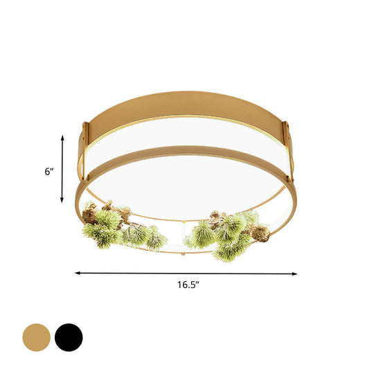 Industrial Black/Gold Led Flush Mount Ceiling Light For Bedroom - 16.5/20.5 Square/Round Metal