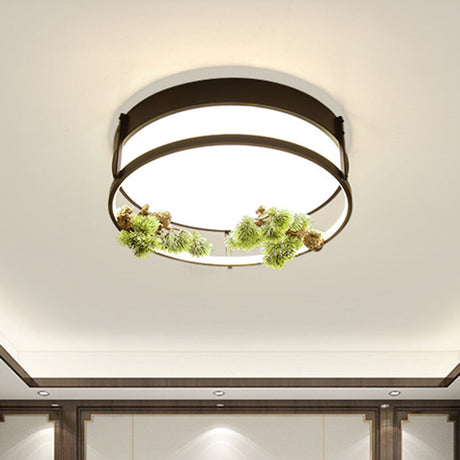 Industrial Black/Gold Led Flush Mount Ceiling Light For Bedroom - 16.5/20.5 Square/Round Metal