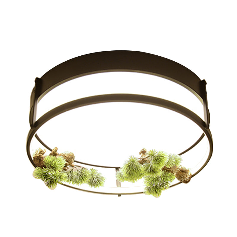 Industrial Black/Gold Led Flush Mount Ceiling Light For Bedroom - 16.5/20.5 Square/Round Metal