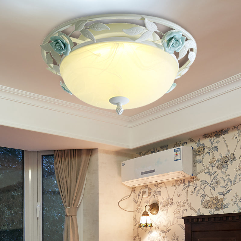 Countryside Metal Led White Flush Mount Light Fixture - 16/19.5 Width Dome Ceiling Lighting For