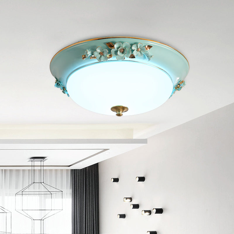 Countryside Metal Dome Led Flush Mount Ceiling Light Fixture For Bedroom - White Multiple Sizes / 12