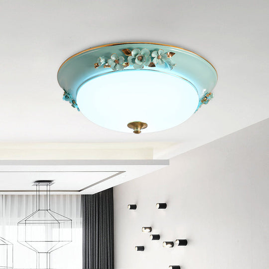 Countryside Metal Dome Led Flush Mount Ceiling Light Fixture For Bedroom - White Multiple Sizes / 12