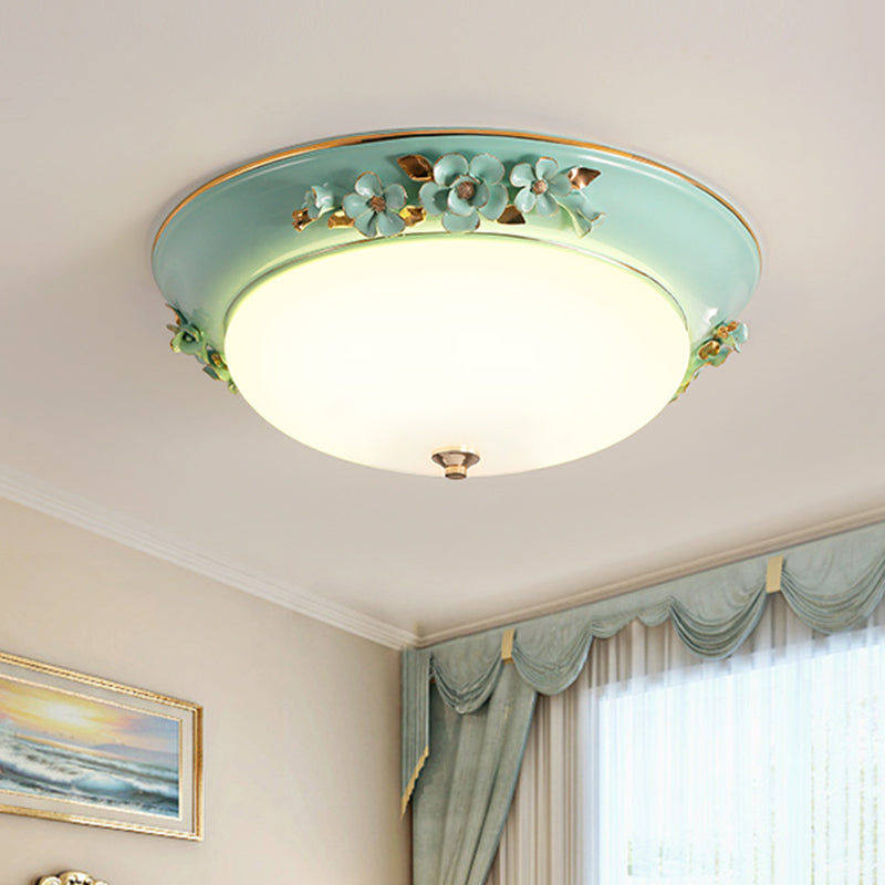 Countryside Metal Dome Led Flush Mount Ceiling Light Fixture For Bedroom - White Multiple Sizes