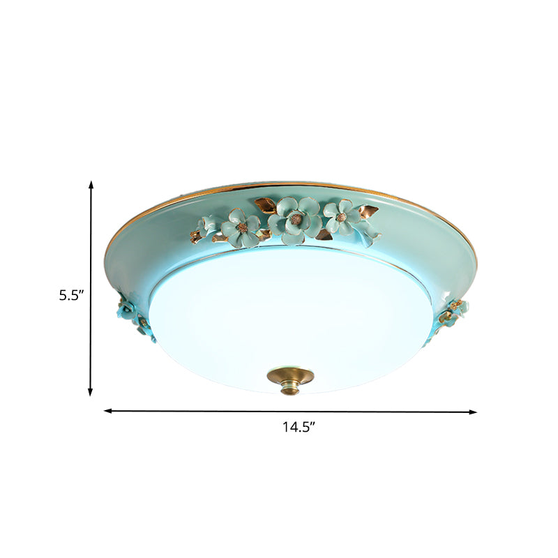 Countryside Metal Dome Led Flush Mount Ceiling Light Fixture For Bedroom - White Multiple Sizes