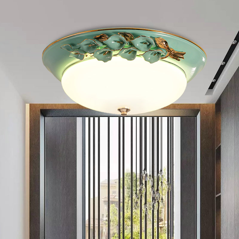White Led Flush Mount Lighting For Bedroom - Pastoral Bowl Ceiling Fixture (1 Light Metal