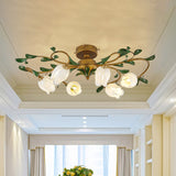 Countryside Lily/Tulip Metal Ceiling Fixture Led Flush Mount Lighting - 6/8 Bulbs Brass Finish 6 / B
