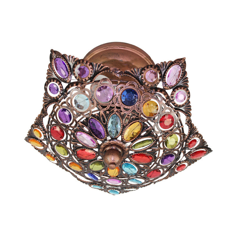 Hollow Traditional Brass Flush Mount Ceiling Fixture - Metal 3-Headed Living Room Lighting