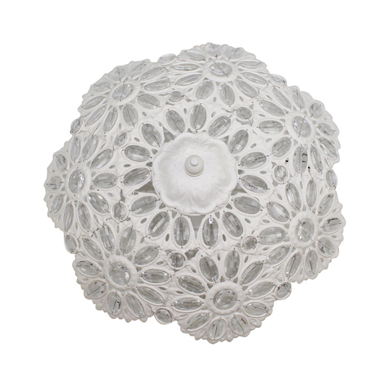 Art Deco Metal Bowl Flush Mount Ceiling Lamp With 3 Lights - White Ideal For Living Room