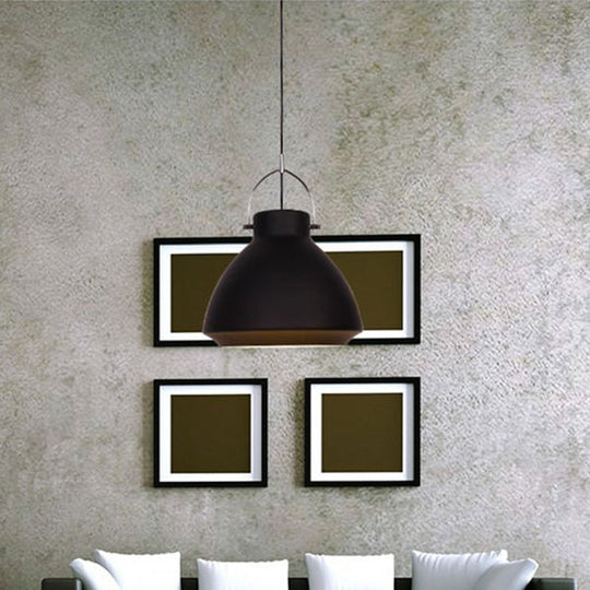 Dome Suspended Macaron Style Pendant Light - 10’/14’ Metallic Fixture With Handle In Black/Blue