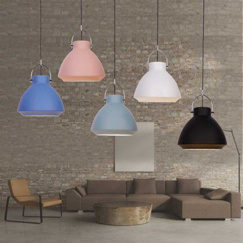 Macaron Dome Suspended Pendant Light - 10/14 Metallic Fixture With Handle Black/Blue For Dining