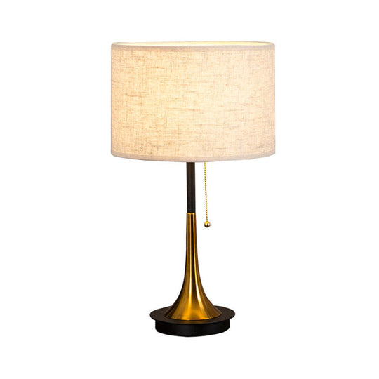 Modern Metal Drum Table Lamp: 1-Head Black/Grey Nightstand Lighting With Pull Chain