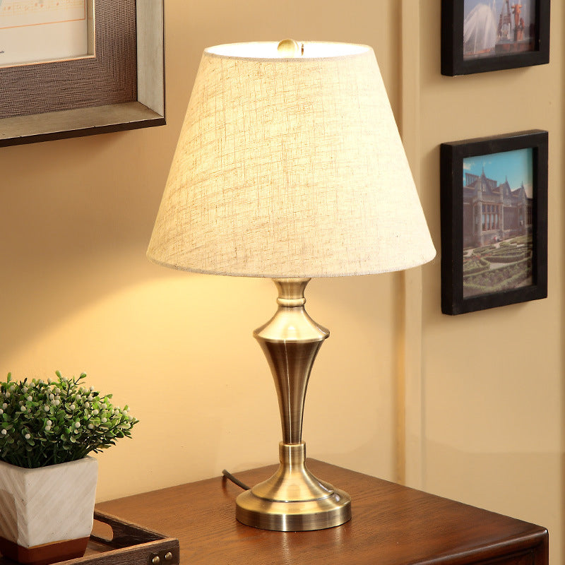 Nordic Tapered Metal Nightstand Lamp - Elegant Flaxen Fabric Shade Perfect For Living Room Night