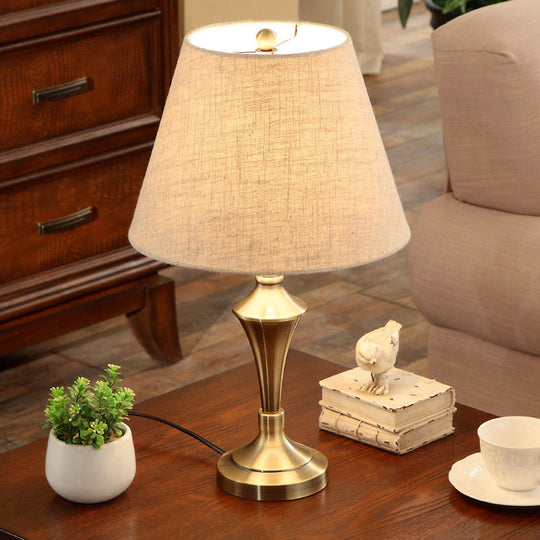 Nordic Tapered Metal Nightstand Lamp - Elegant Flaxen Fabric Shade Perfect For Living Room Night