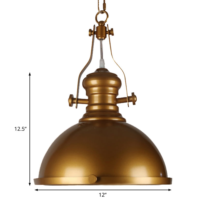 Antique Brass Pendant Light With Frosted Diffuser - Vintage Style Metal Dome Shade 1-Light Hanging