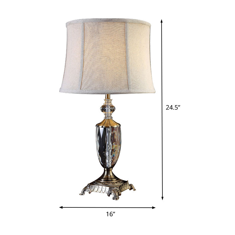 Modern Grey Paneled Bell Table Lamp With Fabric Shade - 1 Bulb Task Lighting