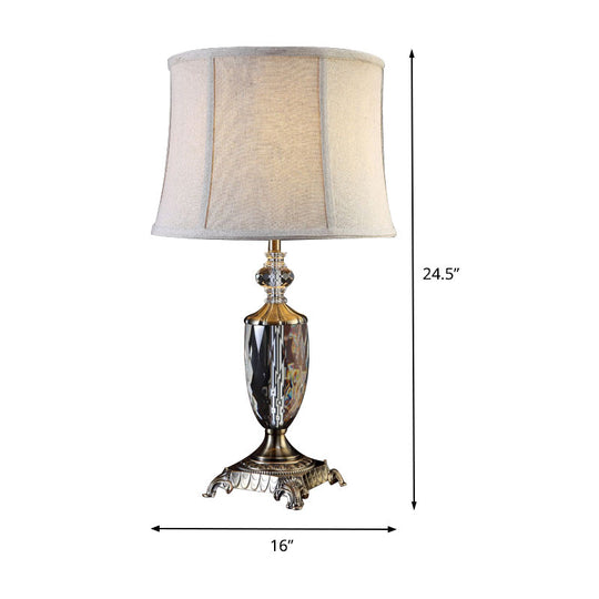 Modern Grey Paneled Bell Table Lamp With Fabric Shade - 1 Bulb Task Lighting