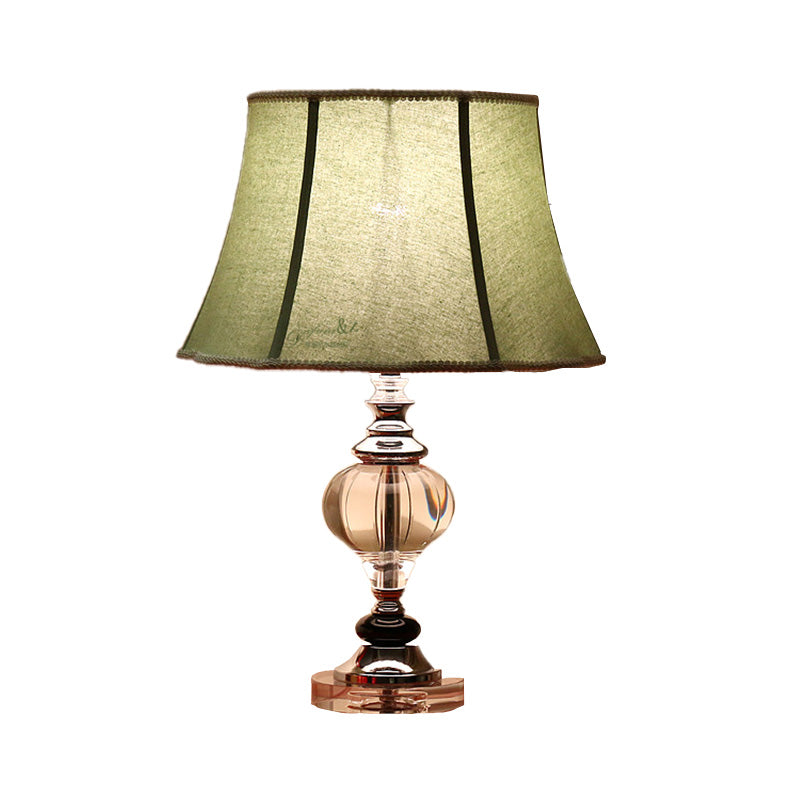 Grey Modern Flare Table Lamp For Living Room- Fabric Wide Base Small Desk Light