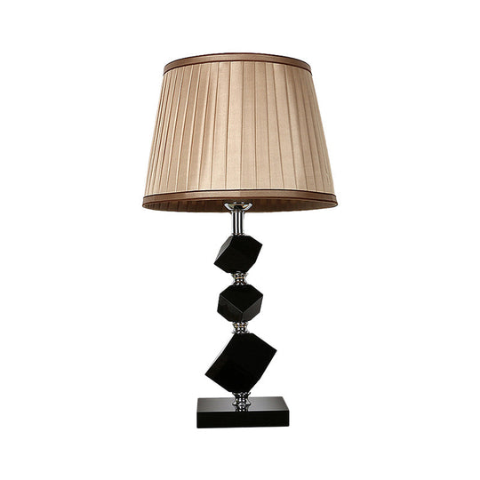 Black Faceted Crystal Table Lamp With Contemporary Pleated Lampshade - 1 Head Living Room Night In