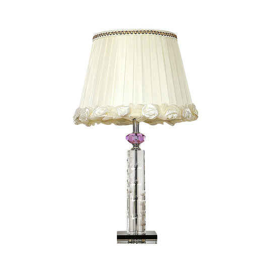 Minimalist White Table Lamp With Clear Crystal Base For Bedroom Night Lighting