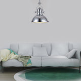 Antique-Style Metal Dome Pendant Light With Frosted Diffuser In Brass Chrome