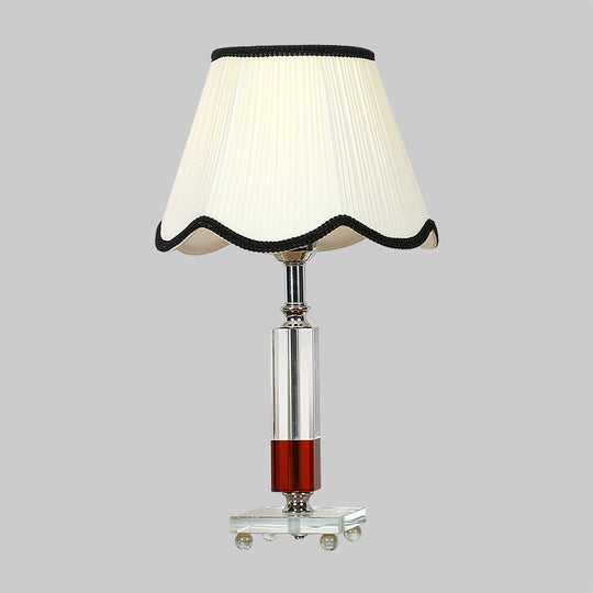 Minimalist White Scalloped Nightstand Lamp With Clear K9 Crystal - 1 Head Night Table Light For