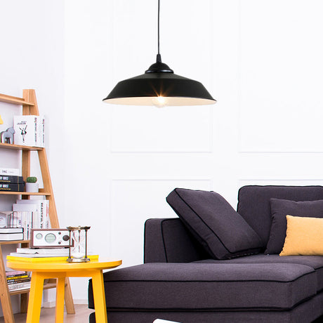 Metallic Black Ceiling Lamp Barn Shade - Retro Industrial Pendant Light For Restaurants (10/14 Wide)