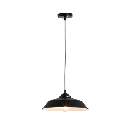 Metallic Black Ceiling Lamp Barn Shade - Retro Industrial Pendant Light For Restaurants (10/14 Wide)