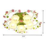 Romantic Green Floral Ceiling Light Fixture With 1/3/5 Metal Heads For Living Room Flush Mount