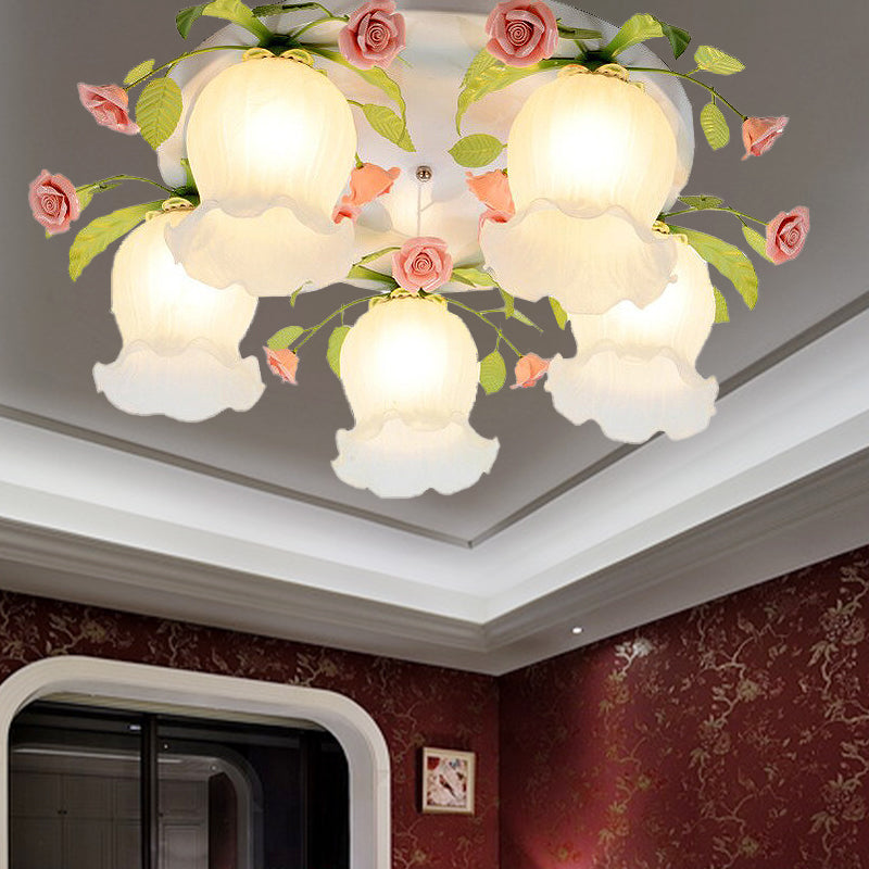 Scalloped Metal White Ceiling Light: 3/5 Lights Flush Mount Fixture For Living Room