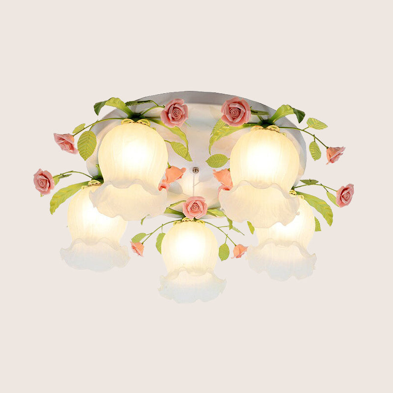 Scalloped Metal White Ceiling Light: 3/5 Lights Flush Mount Fixture For Living Room