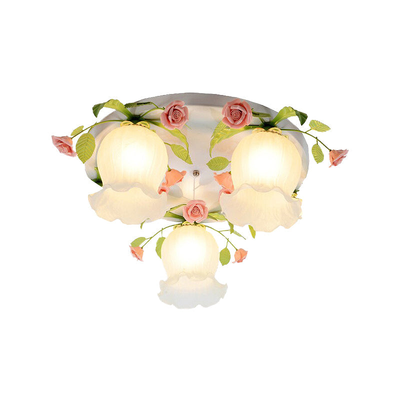 Scalloped Metal White Ceiling Light: 3/5 Lights Flush Mount Fixture For Living Room