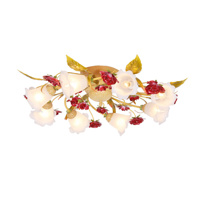 Rose Semi Flush Mount Coffee Metal Ceiling Lamp With Bulbs - Perfect For Country Living Rooms