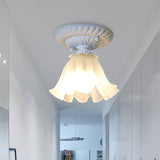 Country Scalloped Metal Ceiling Light - 1 Bulb Flush Mount In White/Pink/Blue