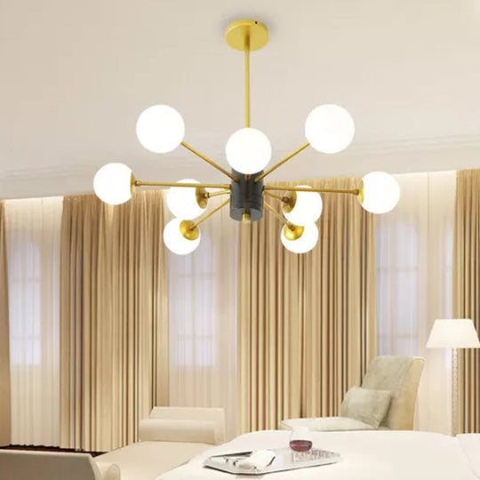 Modernist Milk Glass Chandelier With Burst Design - 6/8/9 Light Hanging Ceiling Lamp In Gold