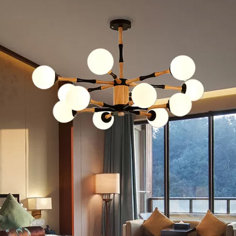 Contemporary Wooden Sputnik Chandelier - 6/8/12 Lights Hanging Pendant Lamp For Bedroom