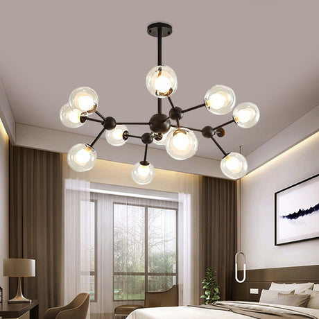 Modern Clear Glass Bubble Chandelier With Starburst Design - 9/12/15 Lights Black/Gold