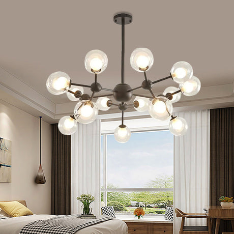 Modern Clear Glass Bubble Chandelier With Starburst Design - 9/12/15 Lights Black/Gold