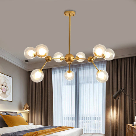 Modern Clear Glass Bubble Chandelier With Starburst Design - 9/12/15 Lights Black/Gold
