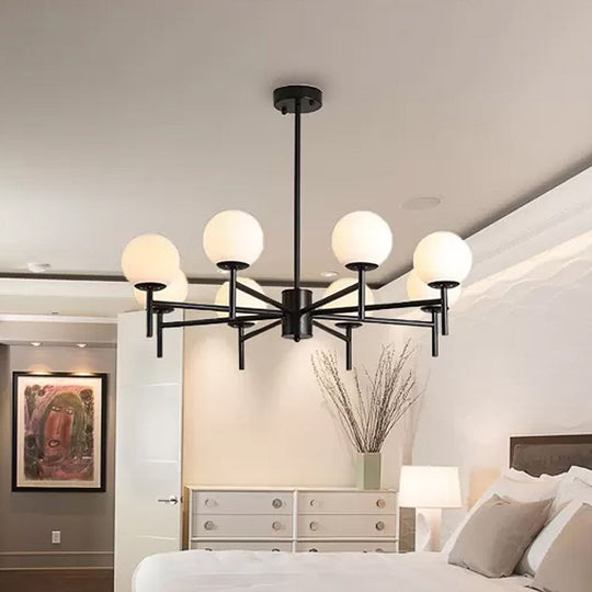 Contemporary Black And Gold Globe Chandelier With Radiant Design Milk Glass Shades - Available In 6