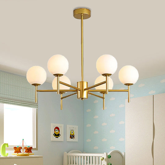 Moderner schwarz-goldener Kugel-Kronleuchter mit radialem Design – 6/8/9 Lichter, Hängelampe aus Milchglas